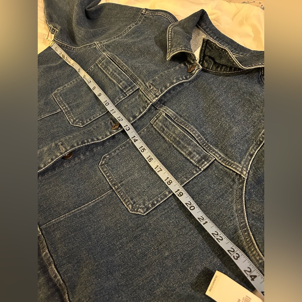 Old Navy Classic Blue Denim Utility Jean Jacket w Tie Belt size XL NWT 4 pockets - Picture 12 of 16